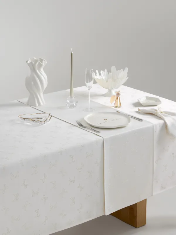 Дорожка настольная, 40х160 см, жаккард, полиэстер, молочная, Банты, Jacquard bow, image-7