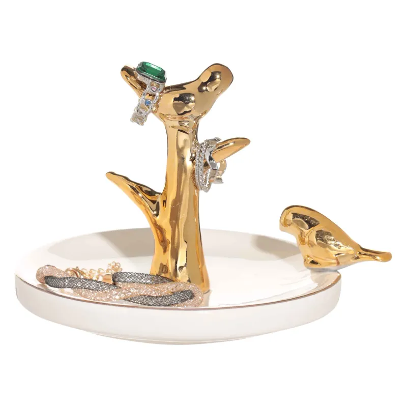 Держатель для украшений, 13 см, керамика, бело-золотистый, Птицы на ветке, Paradise garden, image-4