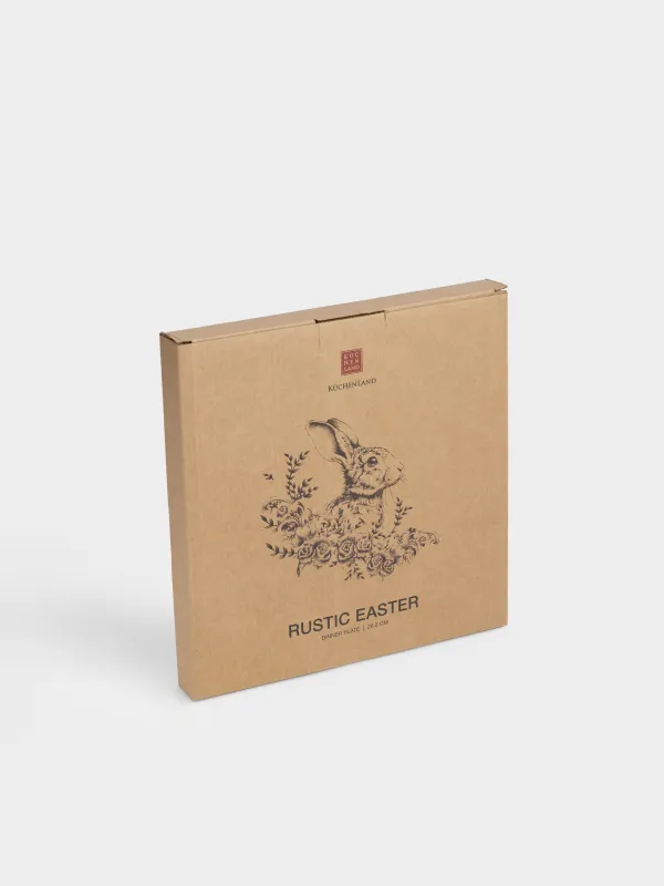 Тарелка обеденная, 27 см, керамика R, бежевая, Заяц с цветами, Rustic Easter, image-6