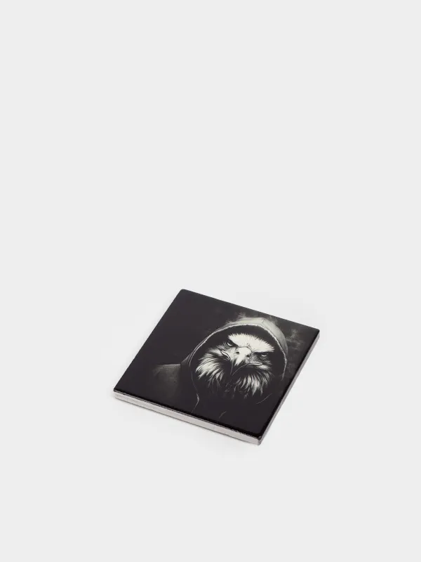 Подставка под кружку, 11х11 см, квадратная, керамика/пробка, черная, Орел, Brutal style, image-1