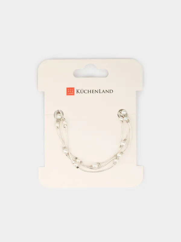 Браслет, 18 см, тройной, металл/пластик, серебристый, Бусины, Pearl, image-4