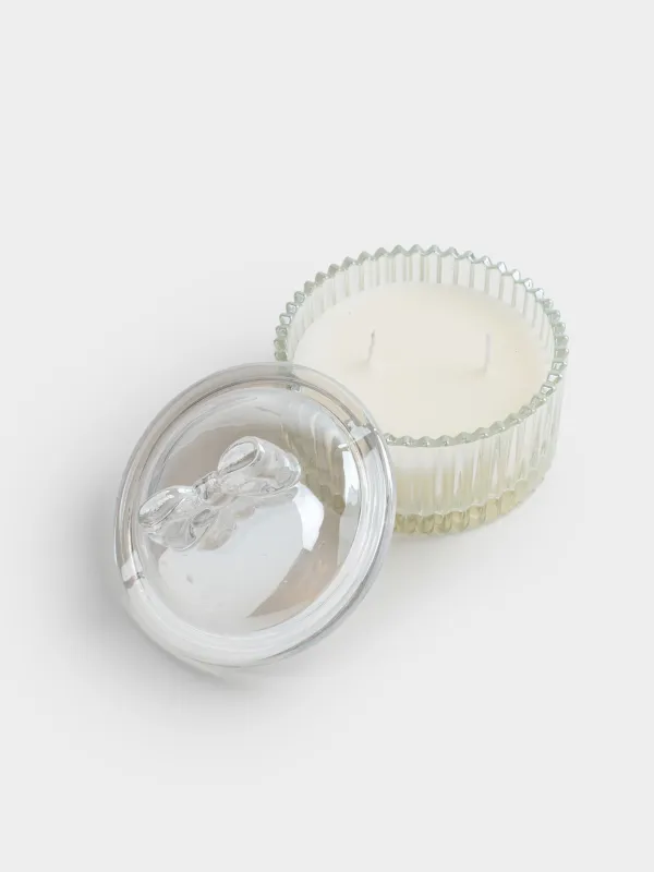 Свеча ароматическая, 11х5 см, в подсвечнике, с крышкой, перламутр, стекло, Raw Space, Бантик, Elegant, image-1