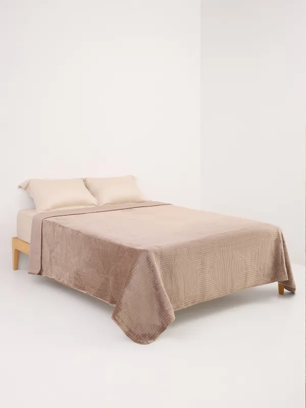 Покрывало, 220х240 см, стеганое, вельвет/микрофибра, коричневое, Ромбы, Stitch velvet, image-2