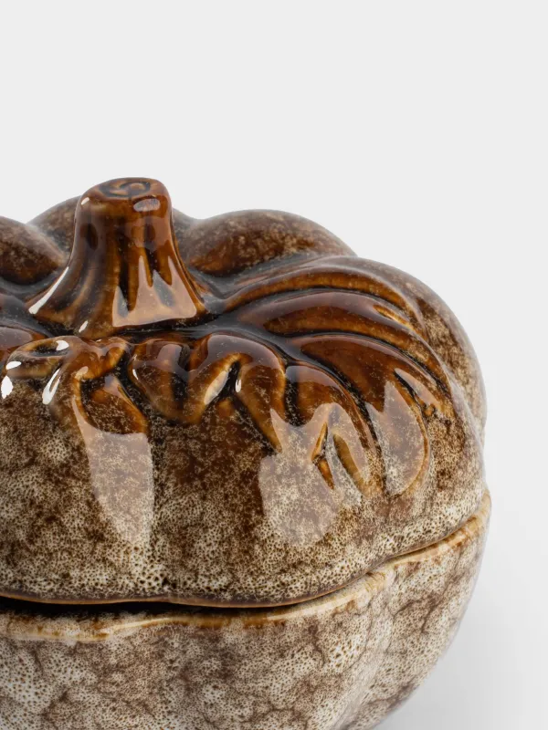 Емкость для хранения, 12x9 см, 300 мл, фарфор P, молочно-коричневая, Тыква с листом, Colors autumn, image-3