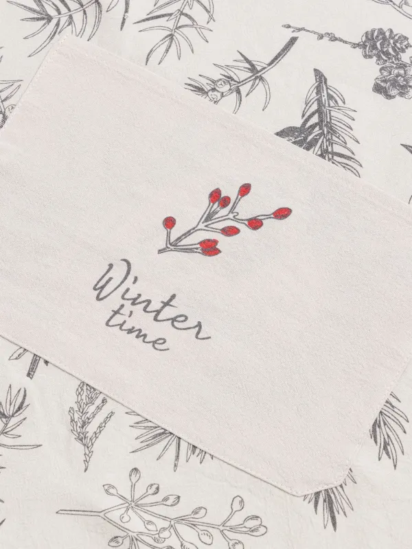 Фартук, 65х80 см, хлопок, серо-бежевый, Снегири на ветках, Bullfinchs, image-1