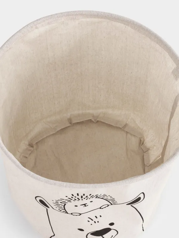 Сумка для хранения, 35х40 см, с ручками, хлопок/лен, круглая, молочная, Медведь и ежик, Funny world, image-4