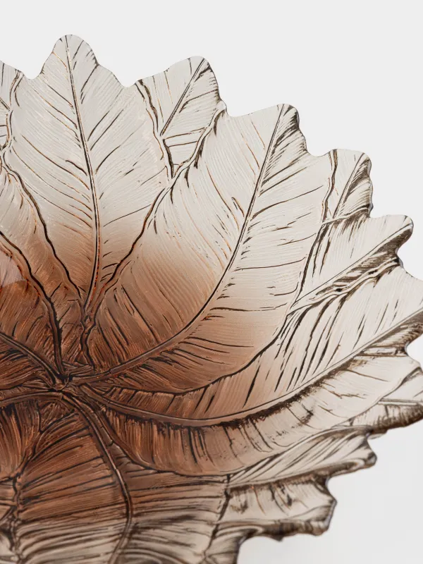 Ваза для фруктов, 31х7 см, стекло, янтарная, Листья, Leaves, image-1