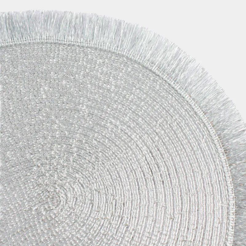 Салфетка под приборы, 30х45 см, с бахромой, полиэстер, овальная, серебристая, Rotary shine, image-1