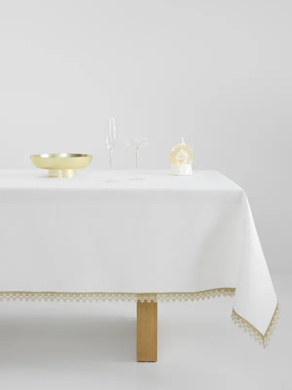 Скатерть, 170х250 см, полиэстер, белая, Цветочное кружево, Flower lace gold, image-4