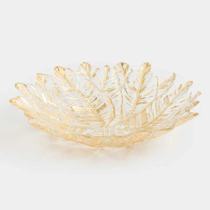 Ваза для фруктов, 31х7 см, стекло, золотистая, Цветок, Fleur