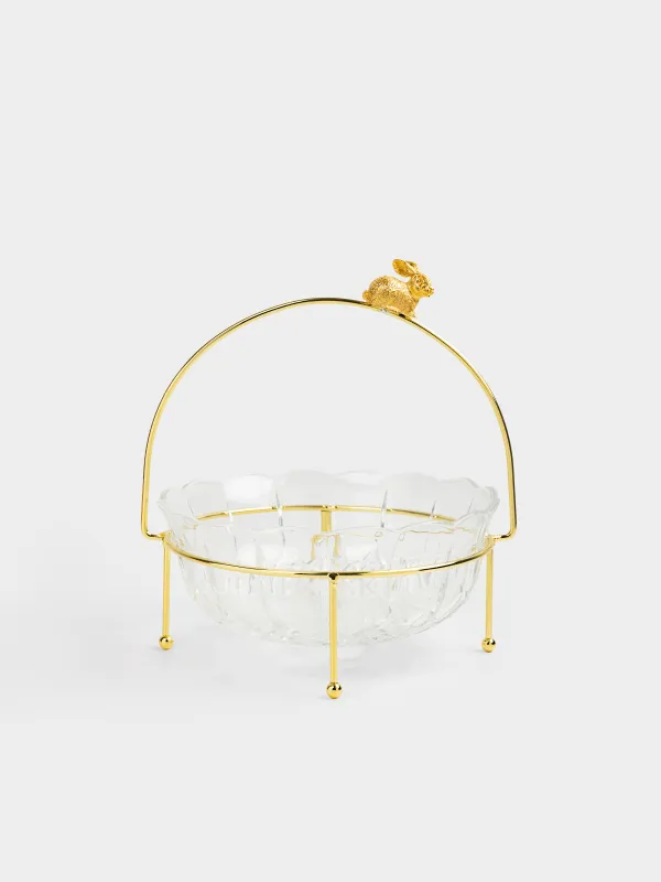 Ваза для фруктов, 23х9 см, на подставке, Кролик, Rabbit gold, image-0