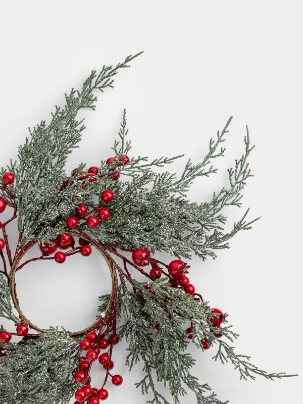 Венок рождественский, 8/45 см, пластик/пенопласт, Хвоя с красными ягодами, Red berry, image-1