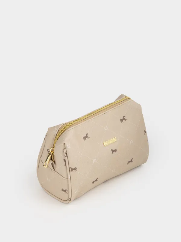 Косметичка, 19х14 см, полиуретан, бежевая, Лошади, Beauty horse, image-4