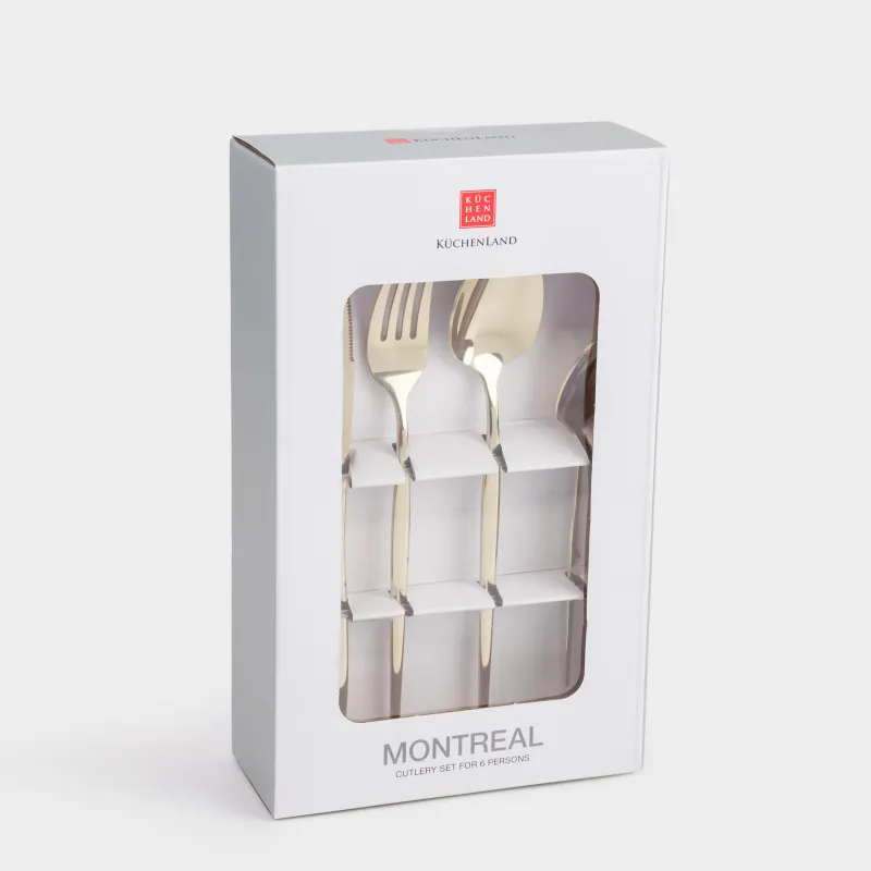 Столовые приборы, 6 перс, 24 пр, сталь, золотистые, Montreal, image-3