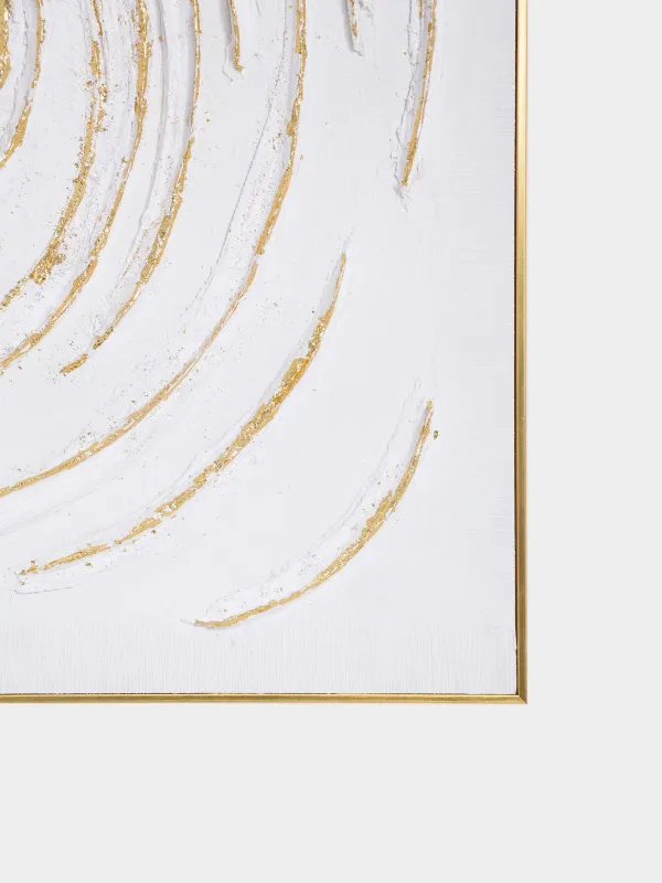 Картина в раме, 80х80 см, холст/фольга, бежево-золотистая, Круги, Abstract, image-1