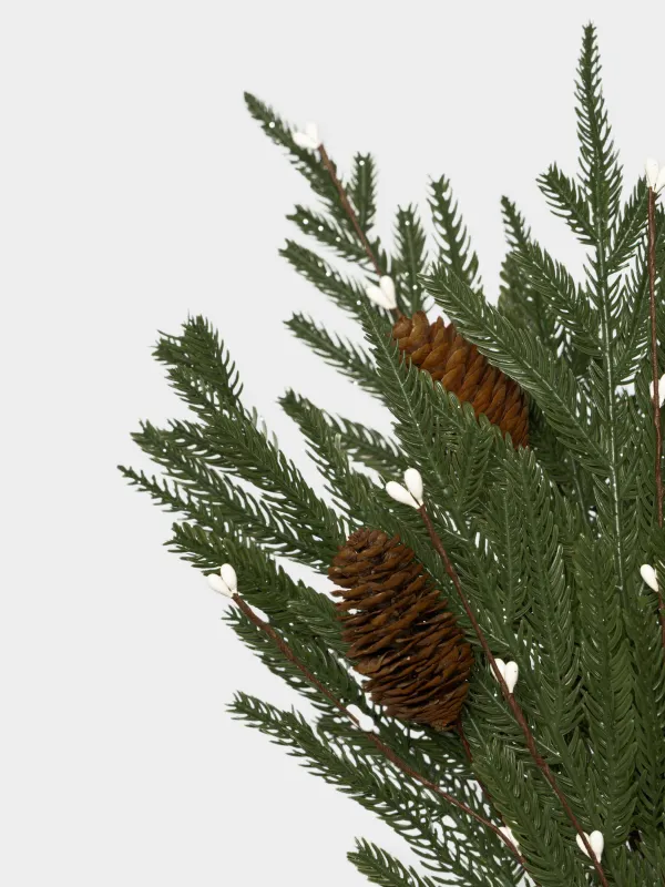 Ветка декоративная, 45 см, Хвоя с белыми ягодами, Conifer decor, image-1