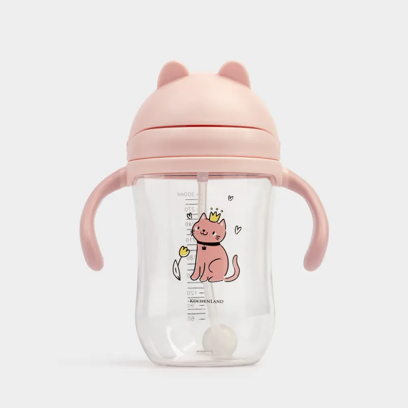Бутылка-поильник, детская, 350 мл, тритан, розовая, Котик, Kiddy