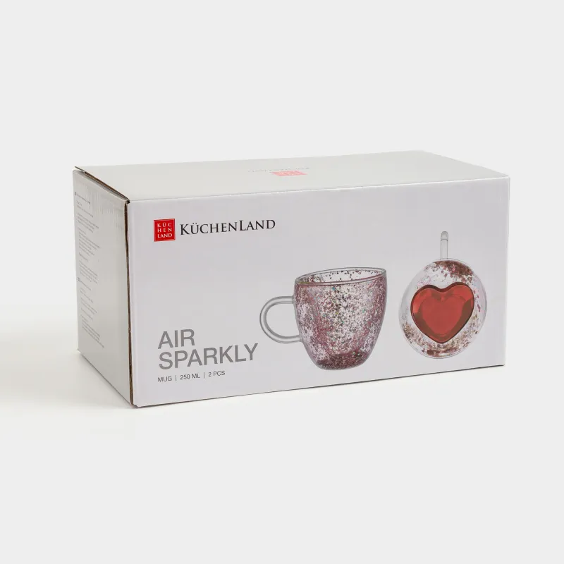 Кружка, 250 мл, 2 шт, стекло Б, с серебристо-розовыми блестками, Сердце, Air sparkly, image-5