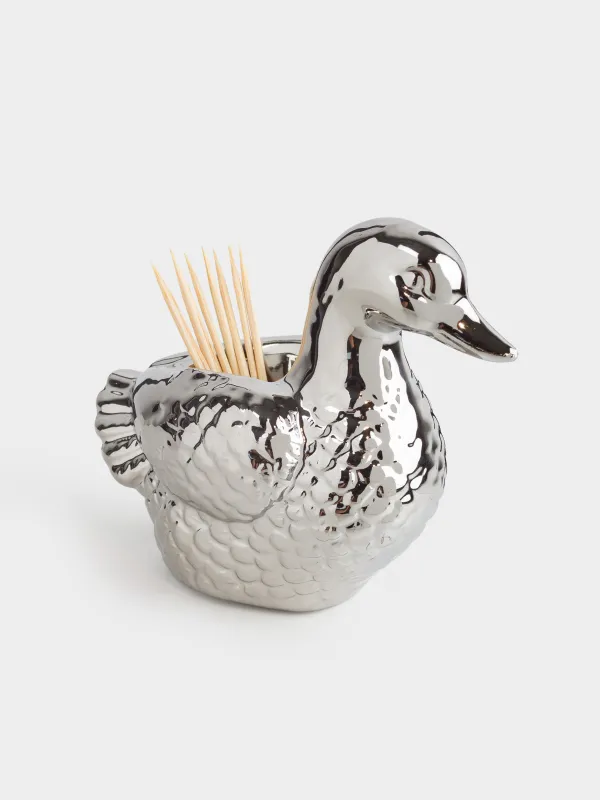 Подставка для зубочисток, 10 см, керамика D, серебристая, Утка, Harmony, image-4