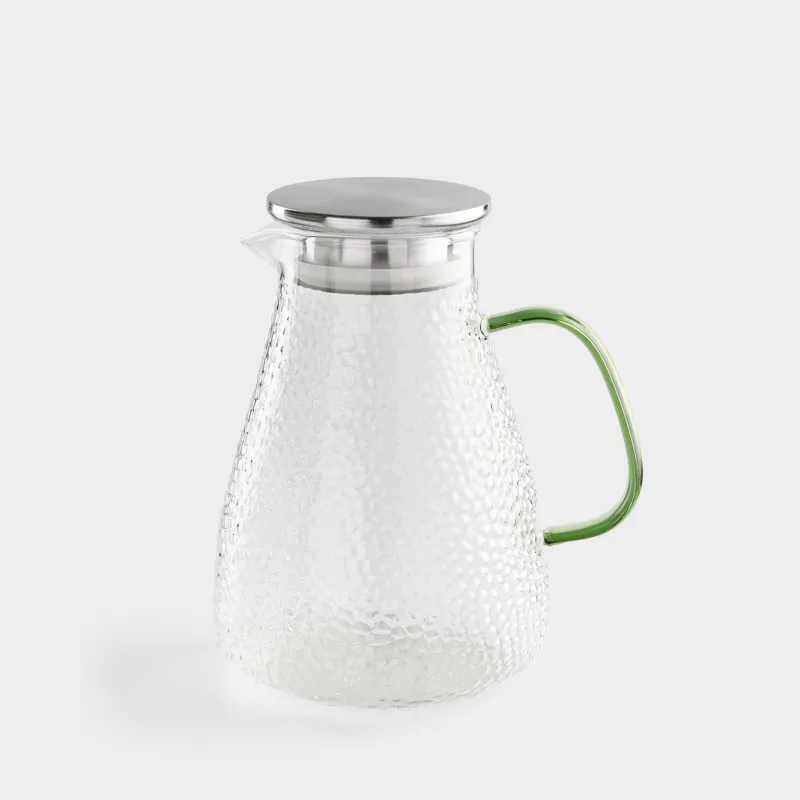 Кувшин, 1,7 л, с крышкой-фильтром, стекло Б/сталь, с зеленой ручкой, Dawned
