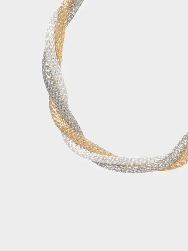 Браслет, 24 см, тройной, металл, золотисто-серебристый, Жгут, Flagel, image-1