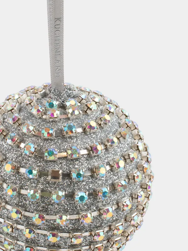 Игрушка елочная, 8 см, пластик, серебристая, Шар в стразах, Ball sparkle, image-2