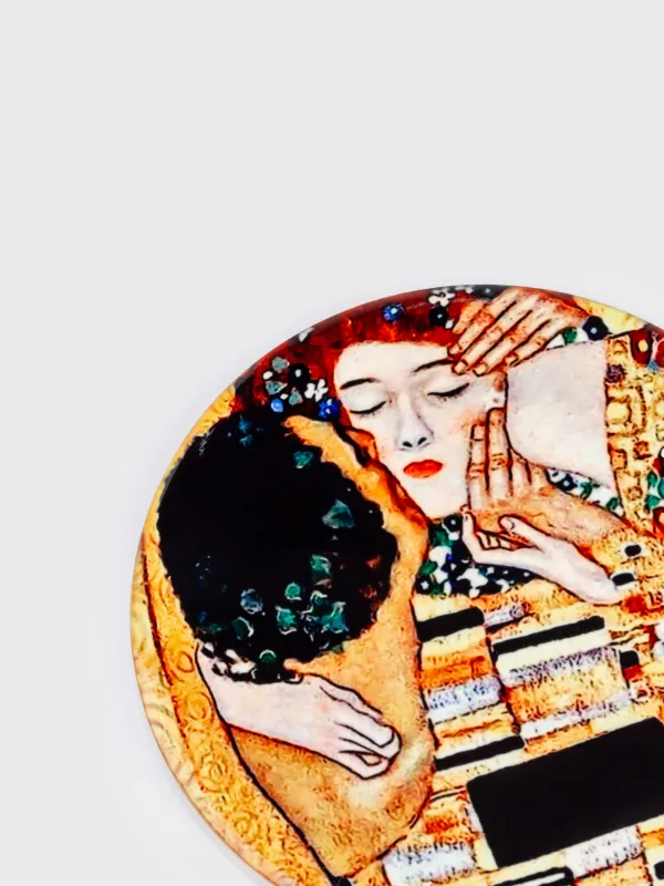 Подставка под кружку, 11 см, круглая, керамика/пробка, Климт, Поцелуй, Art поцелуй, image-2
