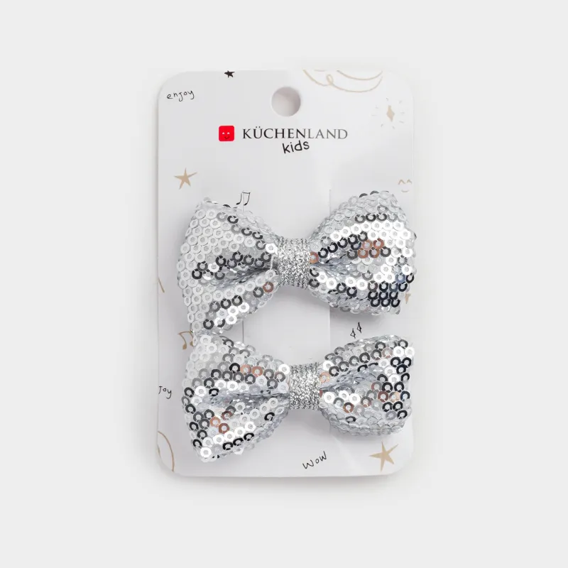 Заколка для волос, 6 см, 2 шт, детская, полиэстер/металл, белая, Бантики, Hairstyle, image-2