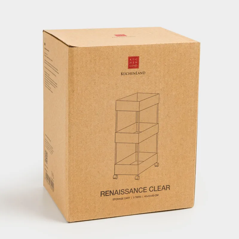 Этажерка, 3-х ярусная, 40х22х63 см, на колесах, с корзинами, пластик, серая, Renaissance clear, image-7