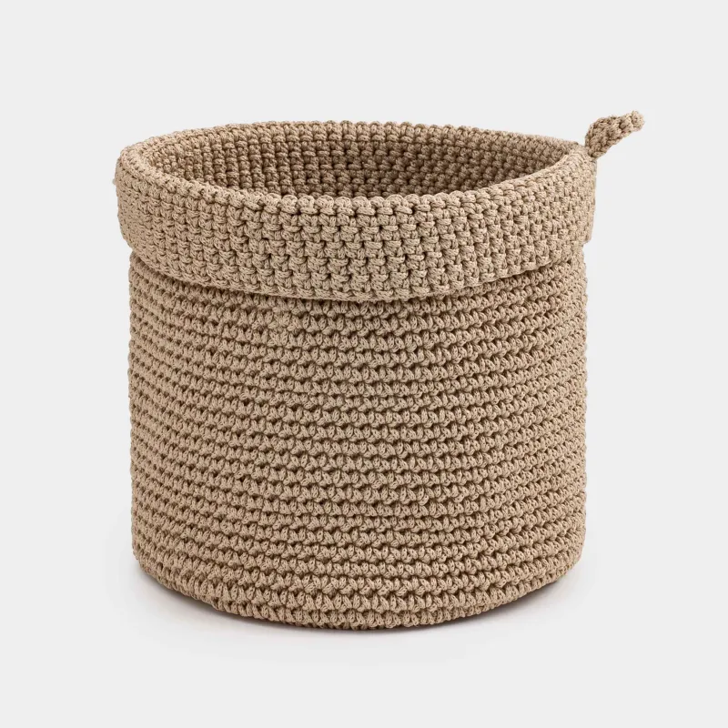 Корзина для хранения, 16х19 см, плетеная, с держателем, полиэстер, круглая, коричневая, Bolsa, image-0