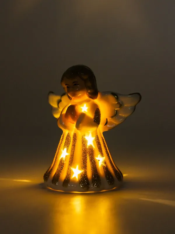 Статуэтка с подсветкой, 9 см, фарфор P, бело-золотистая, Ангел, Angel figurine, image-4