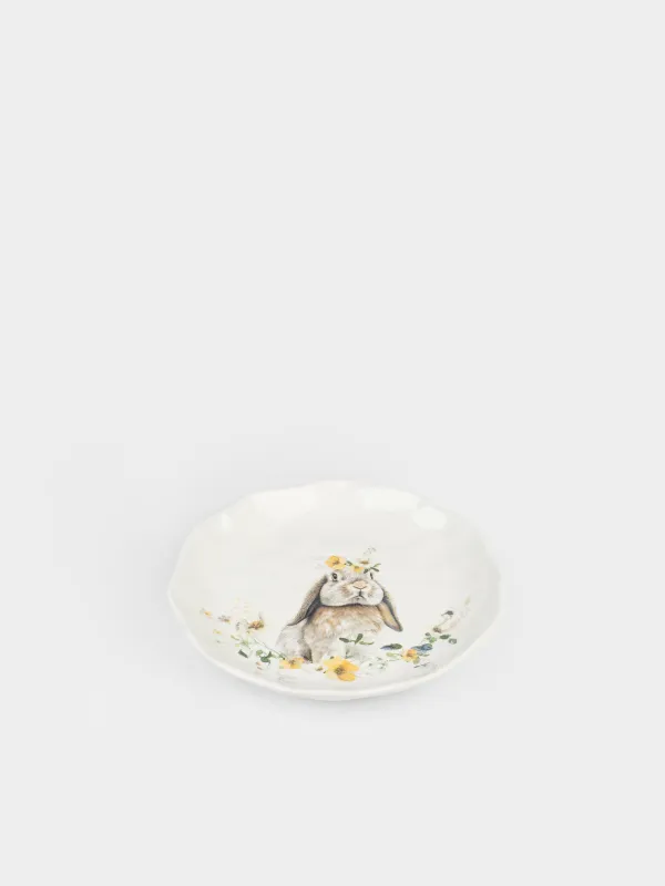 Тарелка закусочная, 23 см, керамика D, белая, Кролик с цветами, Natural Easter, image-1