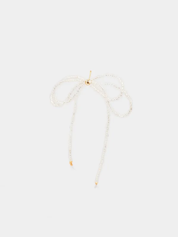 Серьги, 6 см, 2 шт, стекло/металл, белые, Бантик, Pearl, image-2