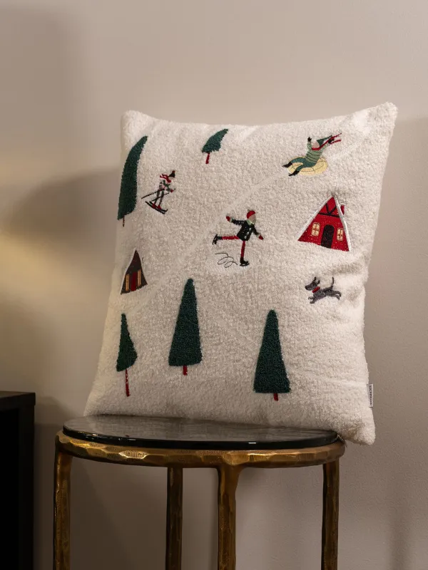 Подушка декоративная, 45х45 см, шерпа, молочная, Зимние забавы, Sherpa, image-3