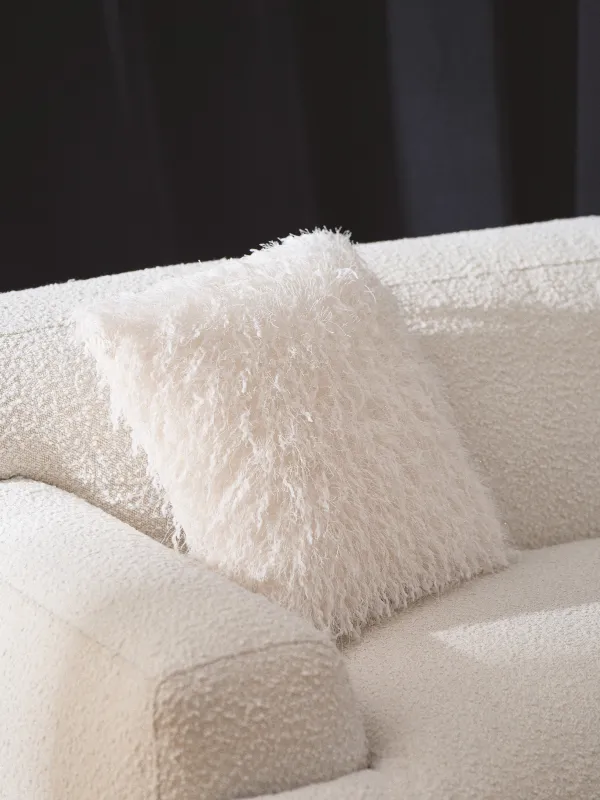 Подушка декоративная, 45х45 см, искусственный мех/вельвет, молочная, Перья, Downy, image-3