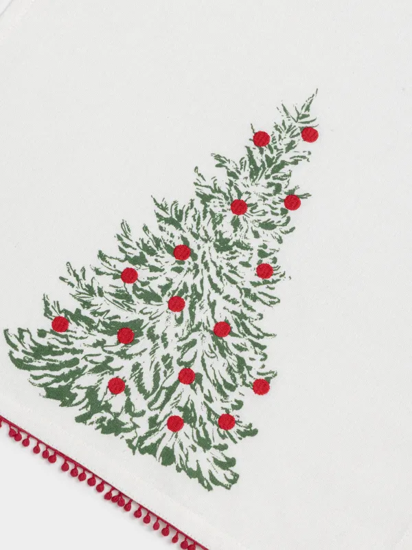Полотенце кухонное, 40х60 см, хлопок, молочное, Новогодняя елка, Christmas, image-1