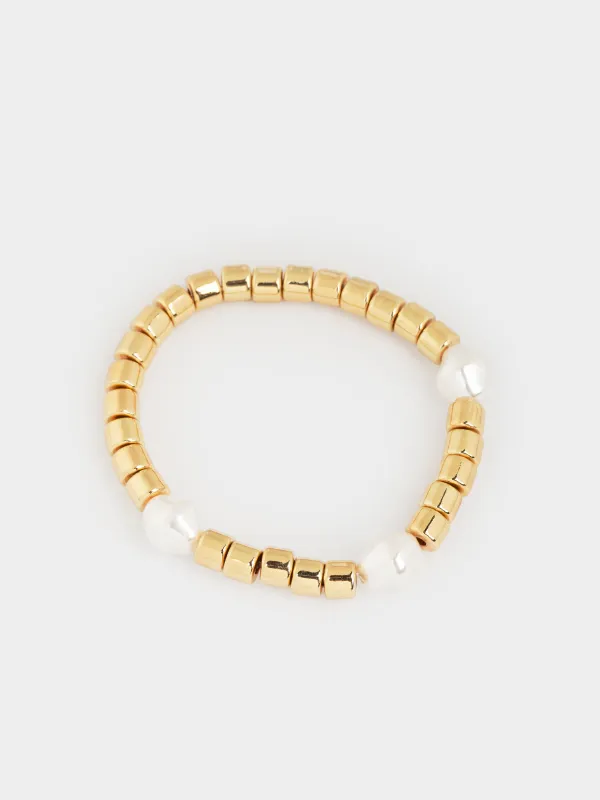 Набор браслетов, 18 см, 3 шт, акрил/пластик, золотистый, Бусины, Pearl, image-1