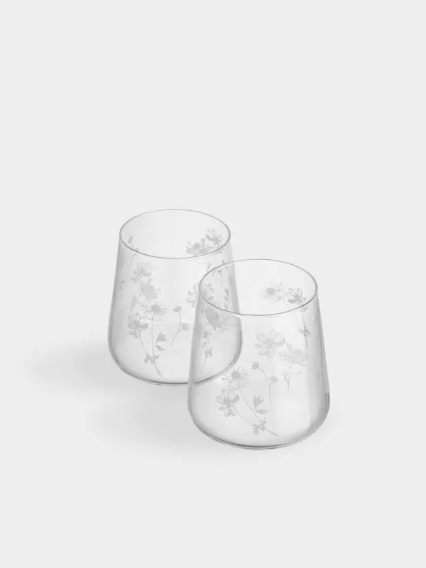 Стакан, 10 см, 420 мл, 2 шт, стекло, Белые цветы, Bloome, image-1