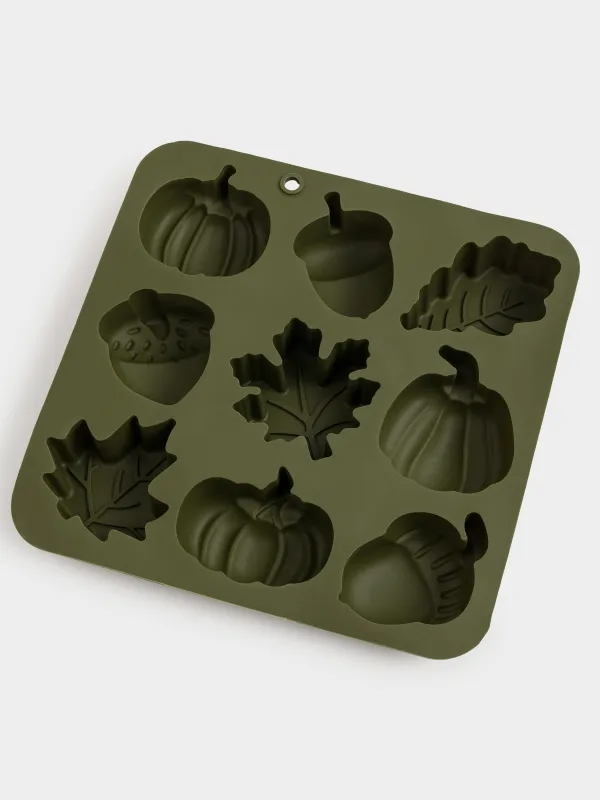 Форма для выпечки кексов, 17x17 см, 9 отд, силикон, зеленая, Осенние мотивы, Bakery, image-1