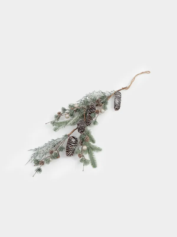 Ветка-гирлянда декоративная, 75 см, подвесная, пластик, Ягоды шампань и шишки, Conifer champagne, image-5