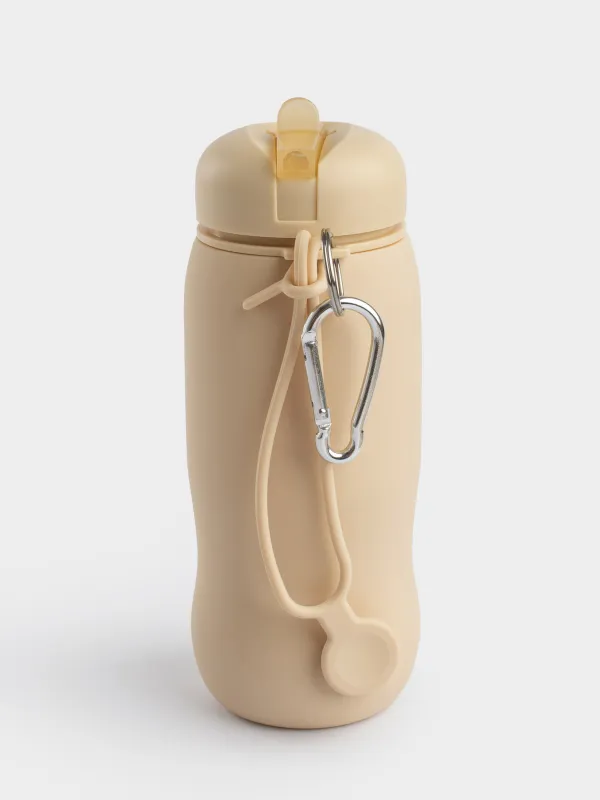 Бутылка-поильник, детская, 450 мл, с ремешком, силикон/пластик, бежевая, Лошадка, Kiddy, image-4