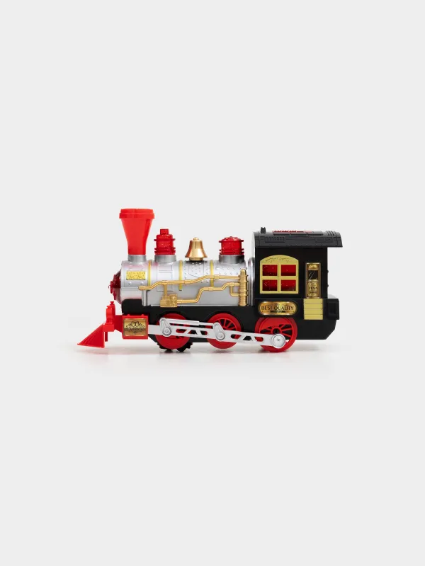 Игрушка, 28х16 см, музыкальная, с подсветкой, пластик, серебристо-черная, Поезд, Game rail, image-0