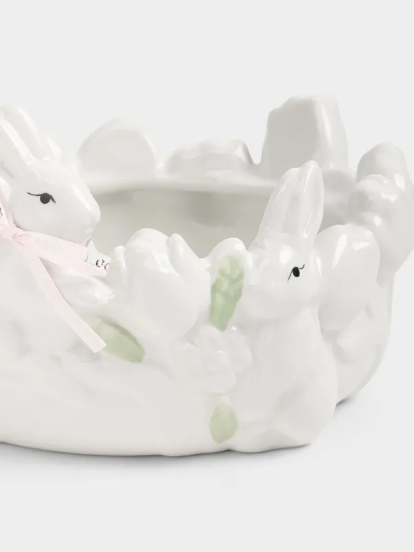 Конфетница, 19х11 см, 810 мл, керамика D, молочная, Кролики в цветах, Rabbit bloome, image-1