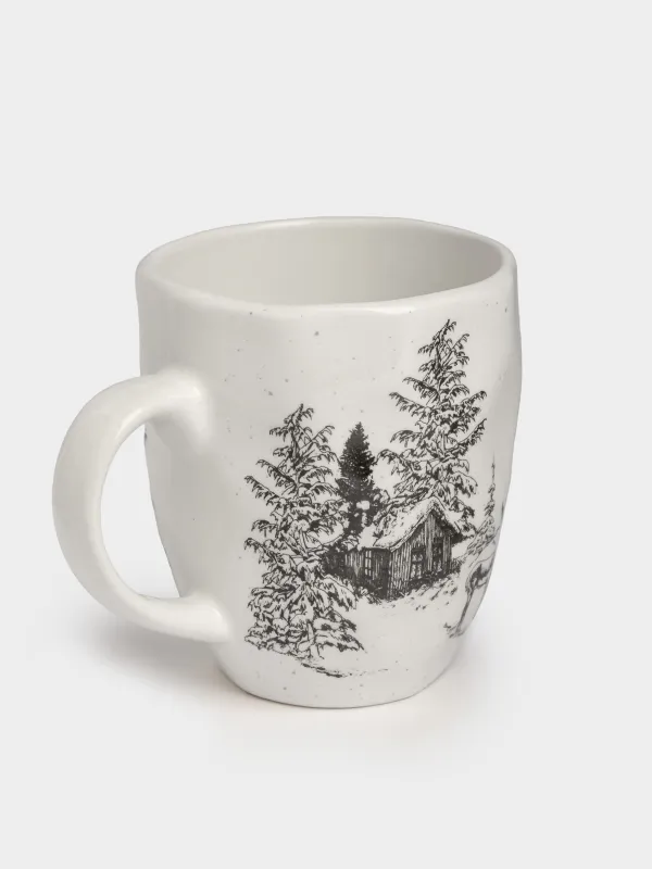 Кружка, 320 мл, Олень у дома в лесу, Crumple print, image-1