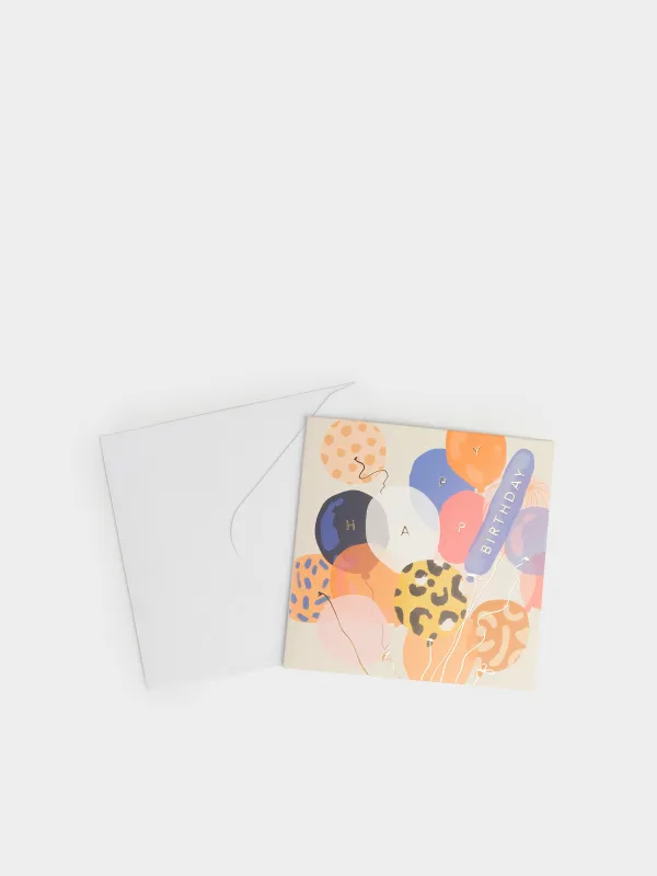 Открытка подарочная, 12х12 см, бумага, белая, Воздушные шары, Birthday, image-1