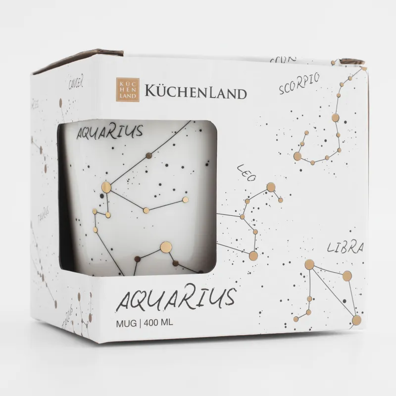 Кружка, 400 мл, фарфор N, молочно-золотистая, Водолей, Zodiac, image-5