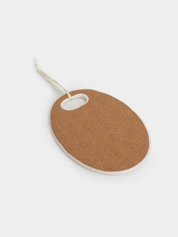 Подставка под горячее, 15х20 см, керамика/пробка, овальная, молочная, Мятый эффект, Crumple kitchen, image-4