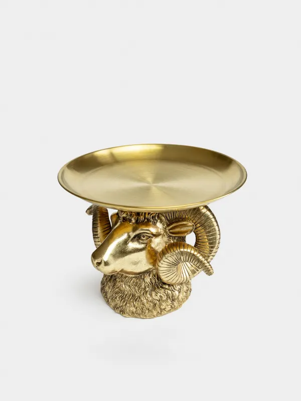 Блюдо декоративное, 27 см, Баран с подносом, Sheep gold, image-0