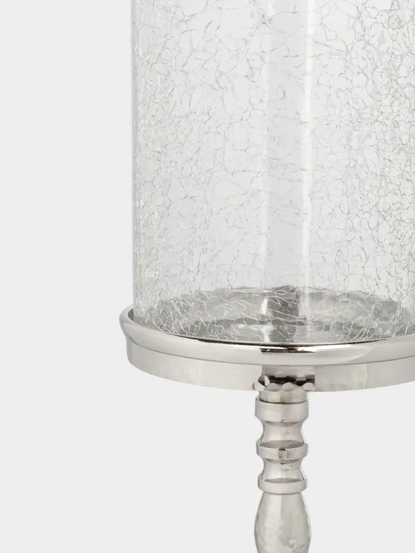 Подсвечник, 32 см, для одной свечи, на ножке, стекло/металл, серебристый, Кракелюр, Fantastic Ice, image-3