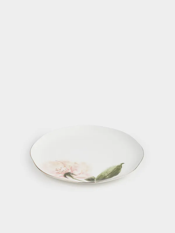 Тарелка обеденная, 28 см, фарфор F, белая, с золотистым кантом, Цветок, Peony gold, image-1